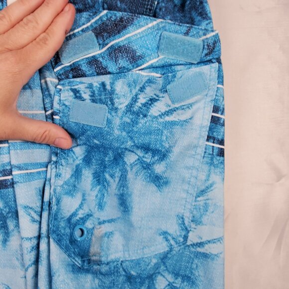 Speedo Board Short Palm Tree Graphic Blue Black Swim Trunk 3 Pockets Men Sz M - Picture 8 of 10